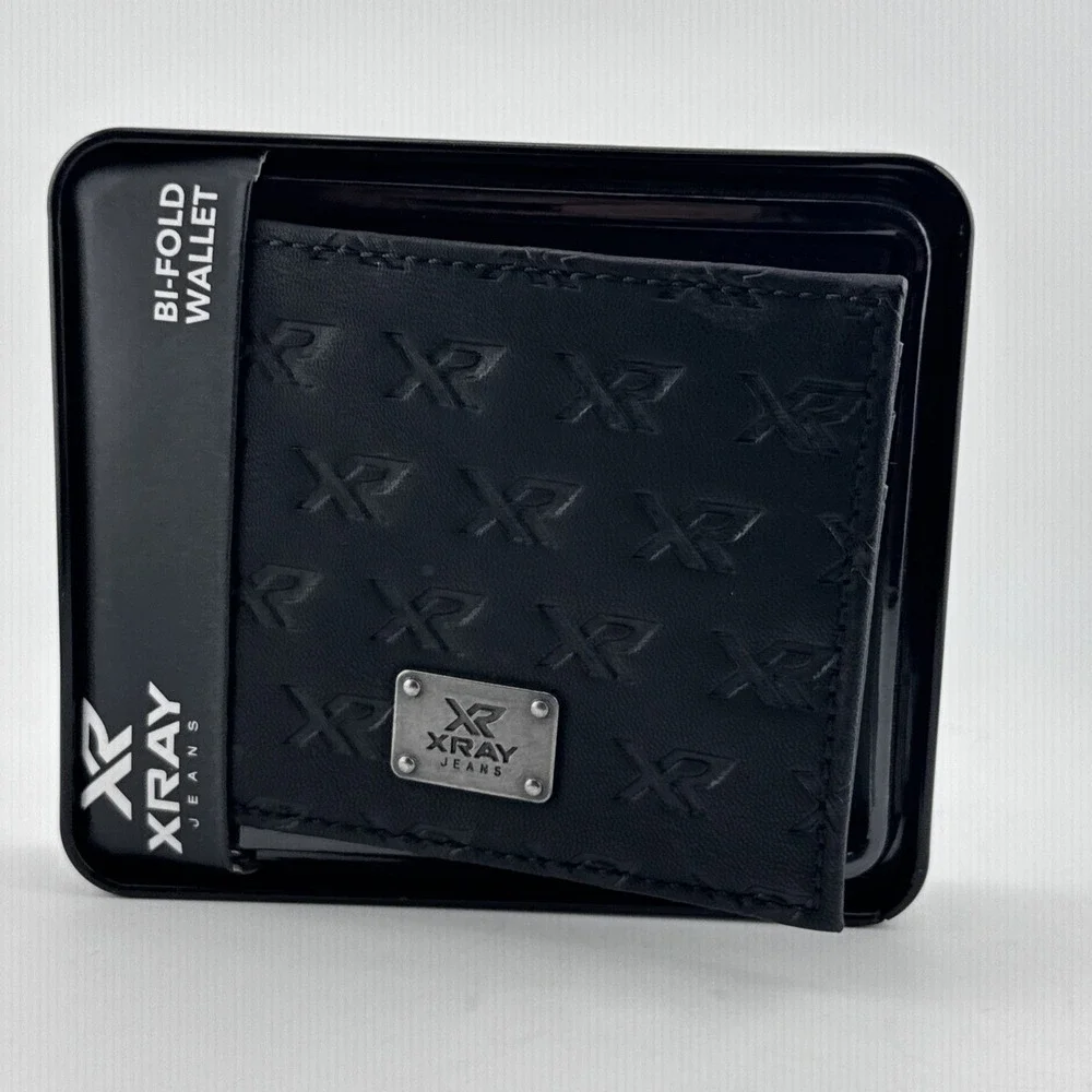 XRAY JEANS Mens Black Bifold Wallet Logo Pattern Credit Card XRMW-02